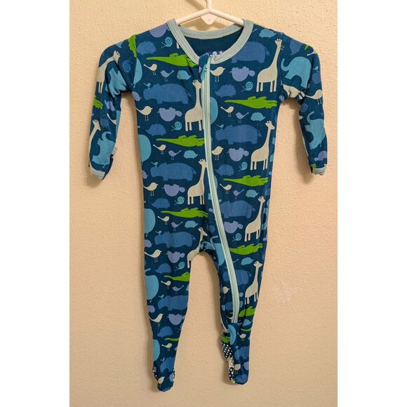 Kickee Pants Bamboo Footie Pajamas Peacock Multi Animal Body Suit size 3-6m - Picture 1 of 8